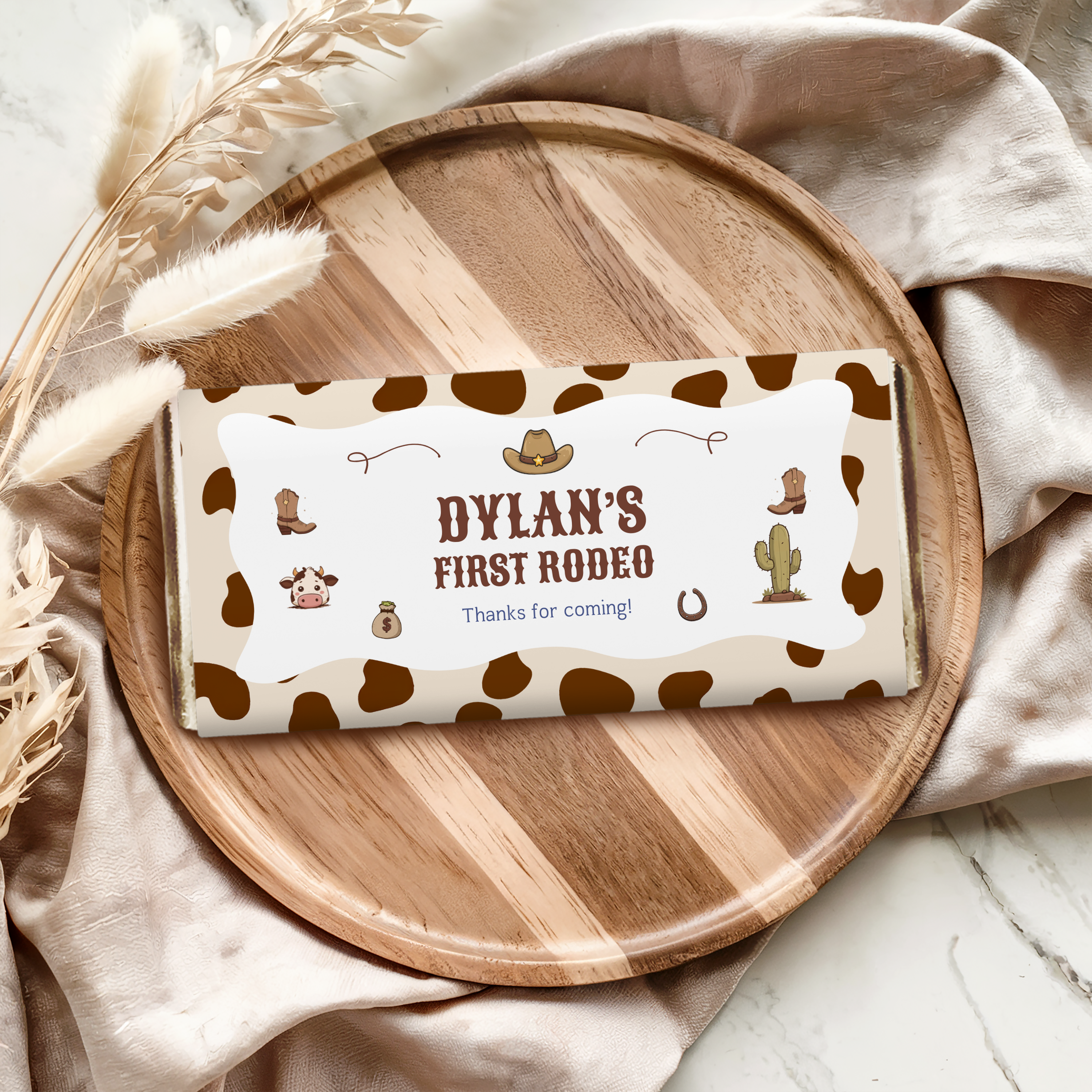 Editable 1st Birthday Cowboy Chocolate Wrappers, First Rodeo Party Candy Bar Wrapper, Cowboy First Rodeo Chocolate Wrappers 8539