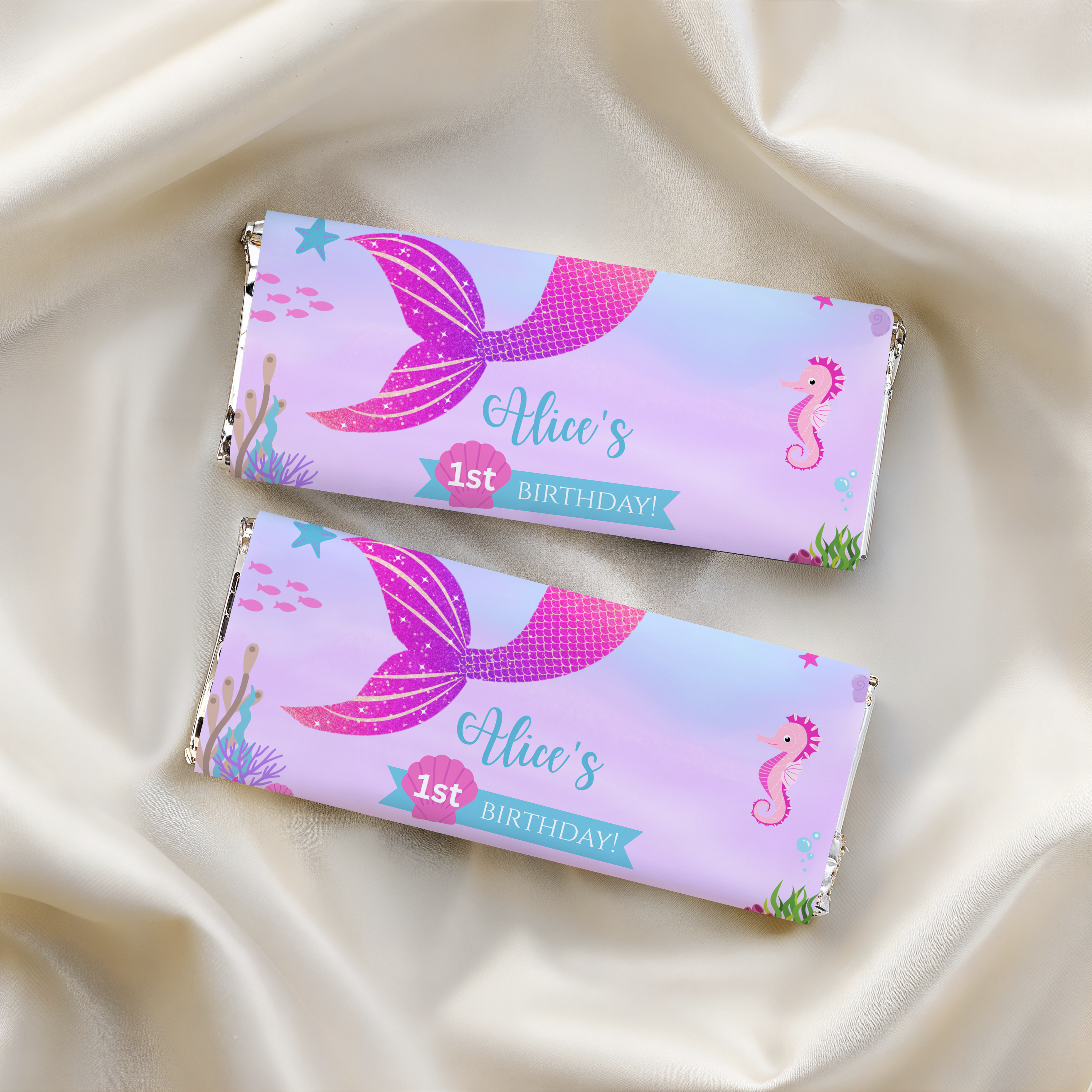 1st Birthday Mermaid Chocolate Wrappers, First Birthday Mermaid Candy Bar Wrapper, Mermaid First Chocolate Wrappers 9168