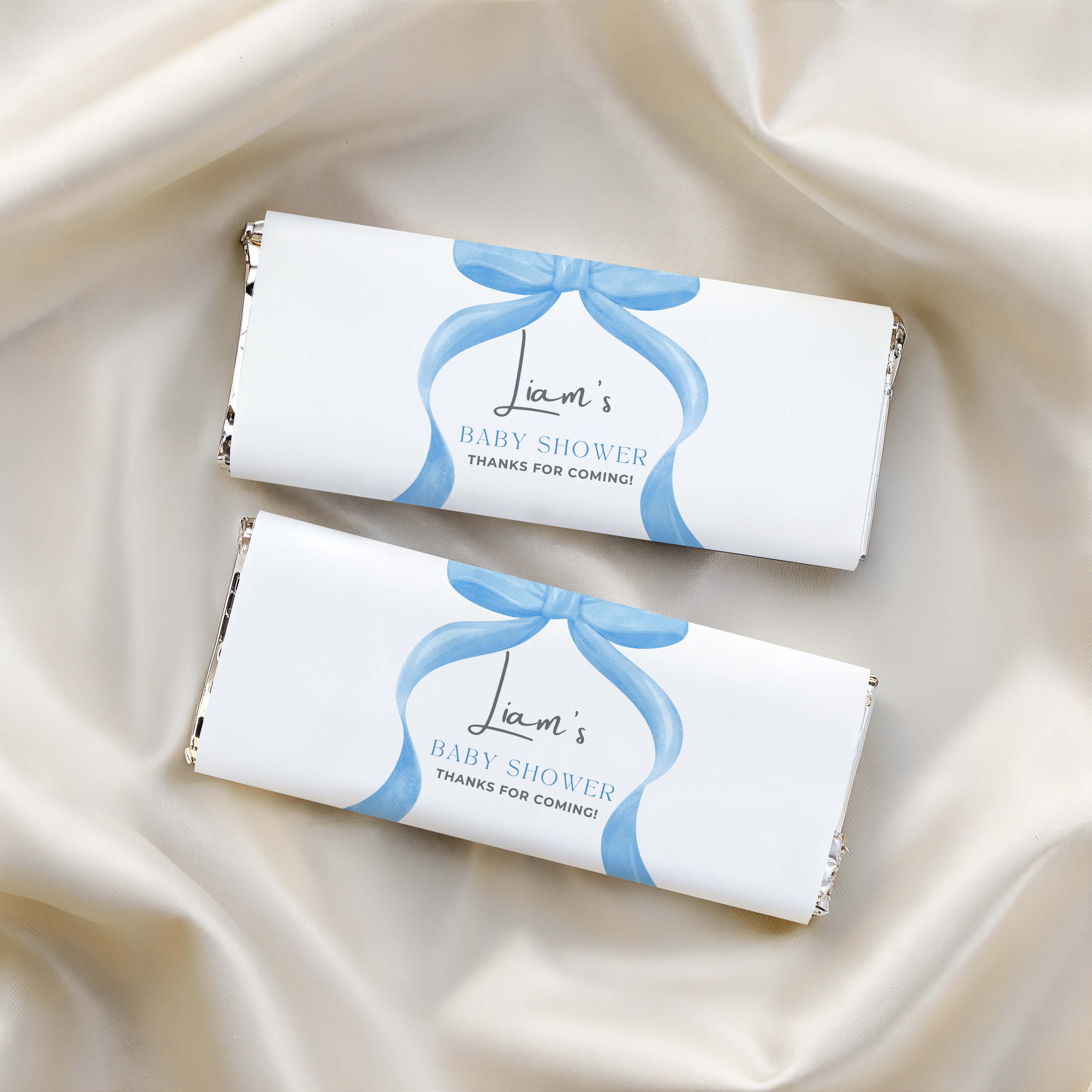 Blue Bow Chocolate Wrappers, Baby Shower Candy Bar Wrapper, 9304