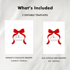 Red Bow Chocolate Wrappers, Red Ribbon Baby Shower Candy Bar Wrapper, Gender Neutral 9301