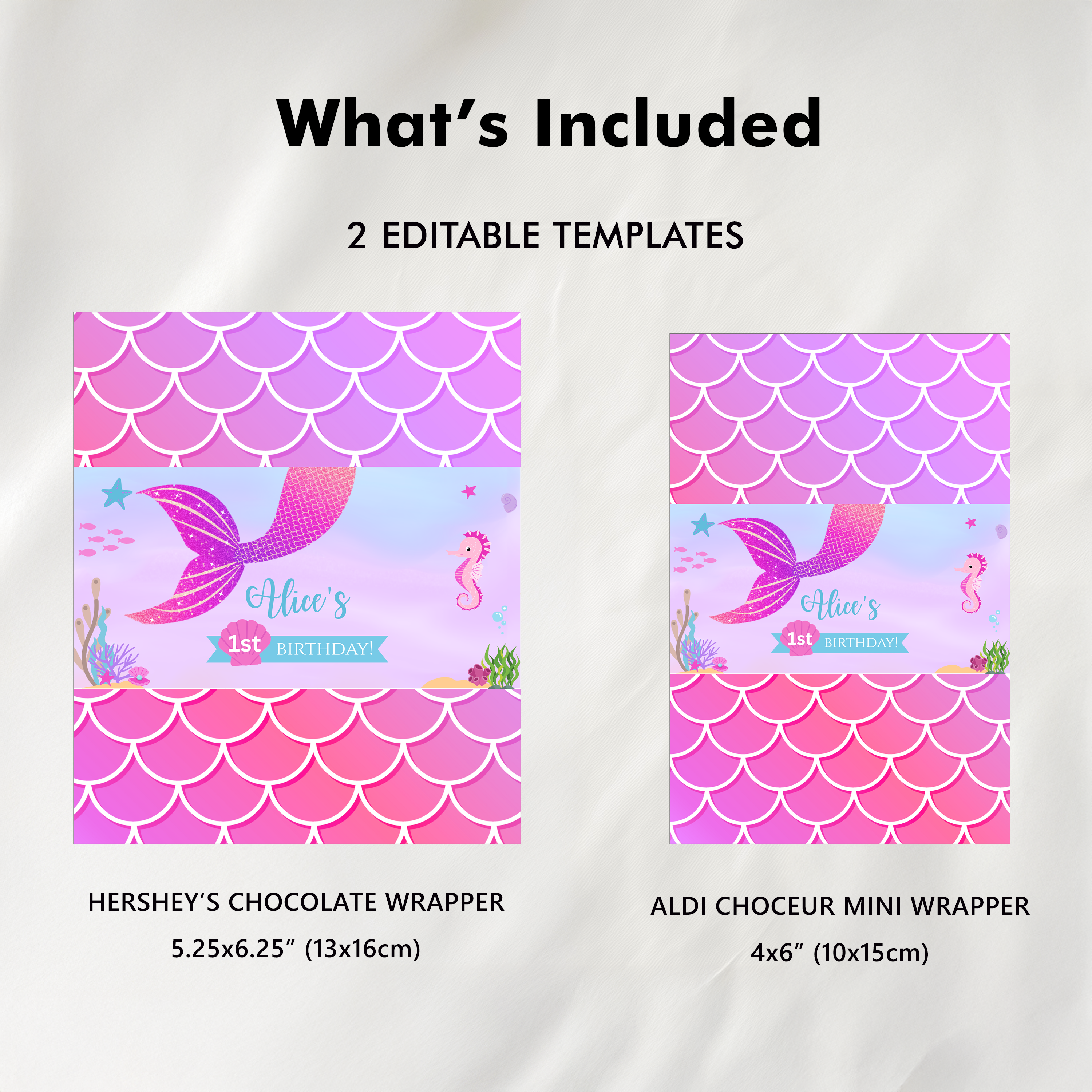 1st Birthday Mermaid Chocolate Wrappers, First Birthday Mermaid Candy Bar Wrapper, Mermaid First Chocolate Wrappers 9168