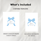 Blue Bow Chocolate Wrappers, Baby Shower Candy Bar Wrapper, 9304