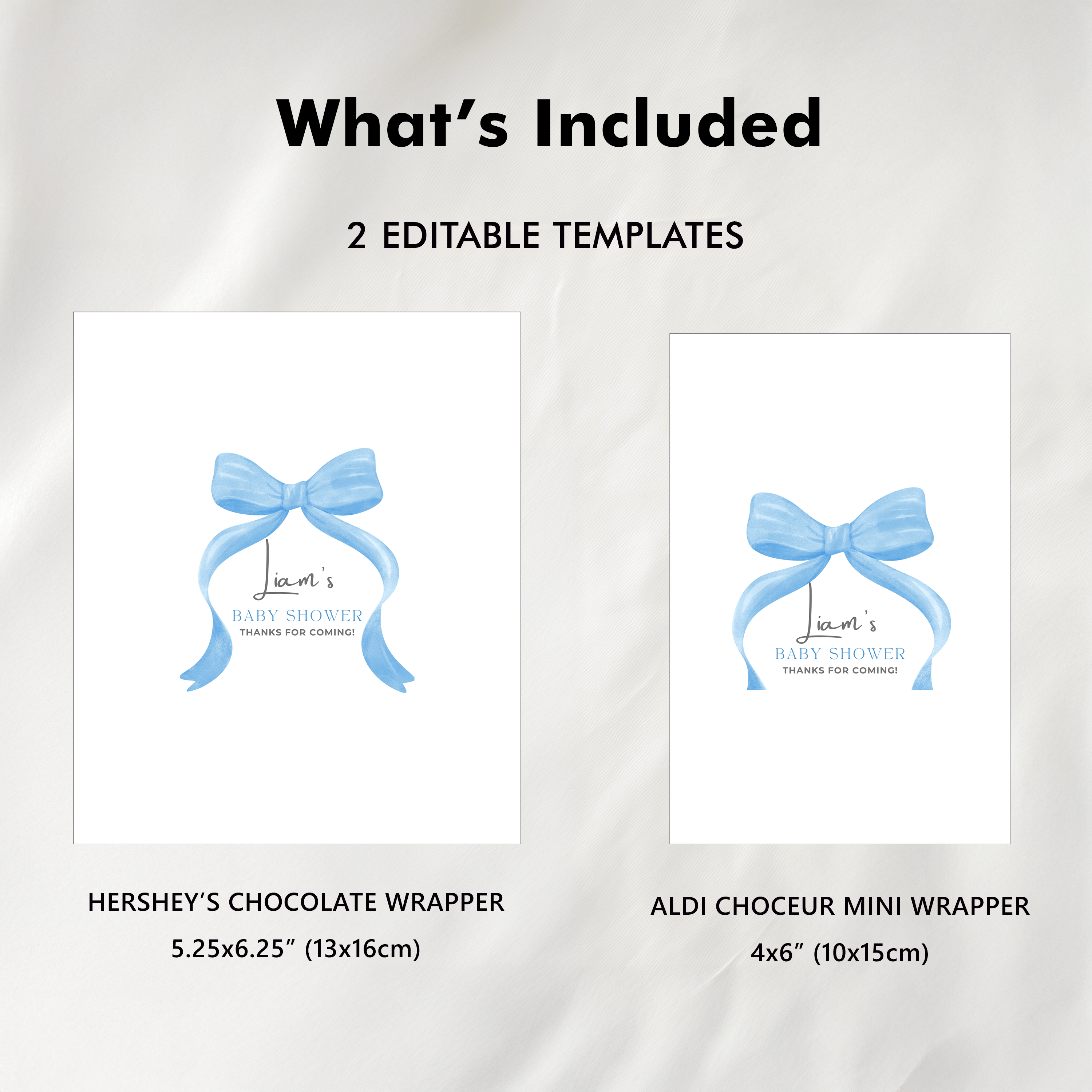 Blue Bow Chocolate Wrappers, Baby Shower Candy Bar Wrapper, 9304