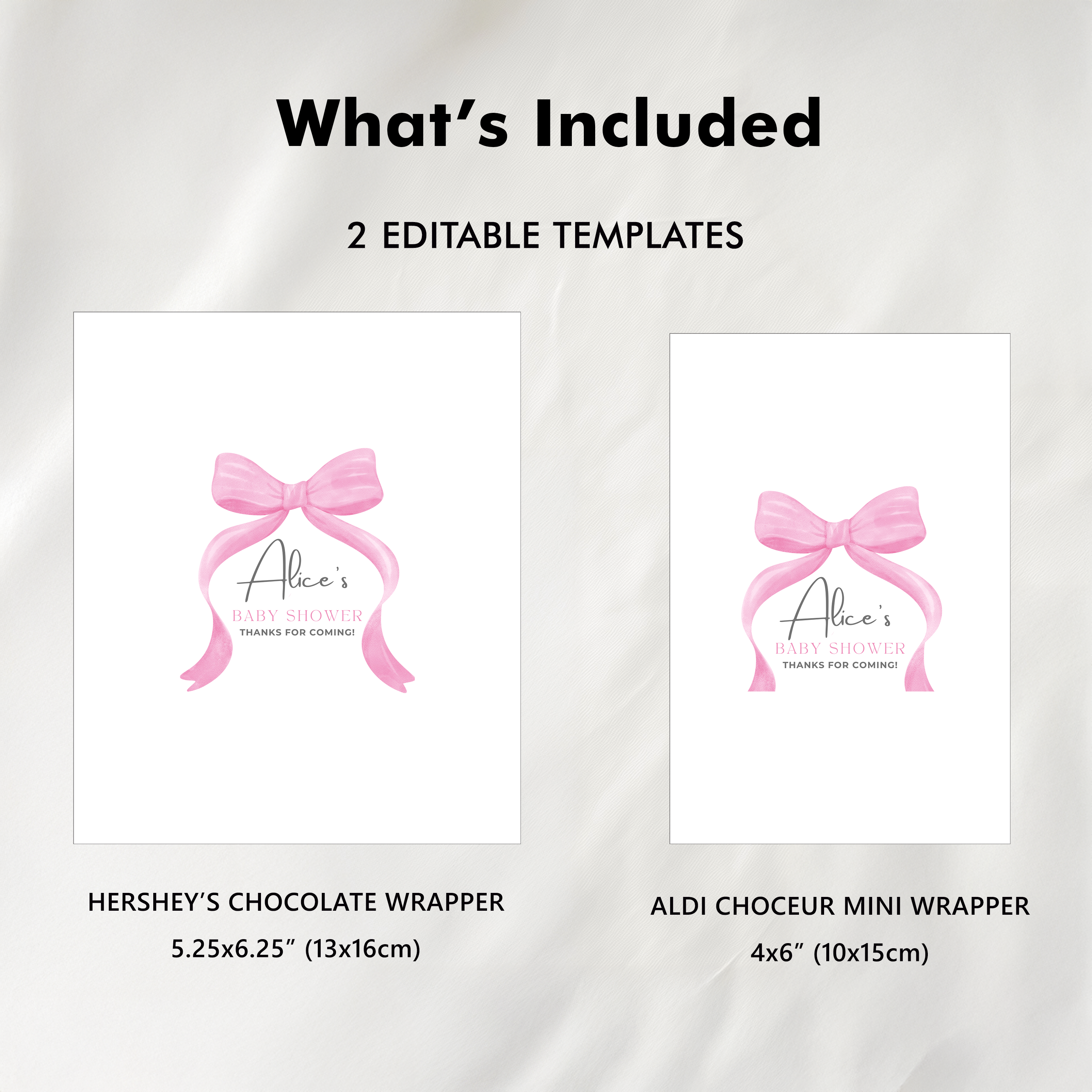 Pink Bow Chocolate Wrappers, Coquette Baby Shower Candy Bar Wrapper, Baby girl 9303
