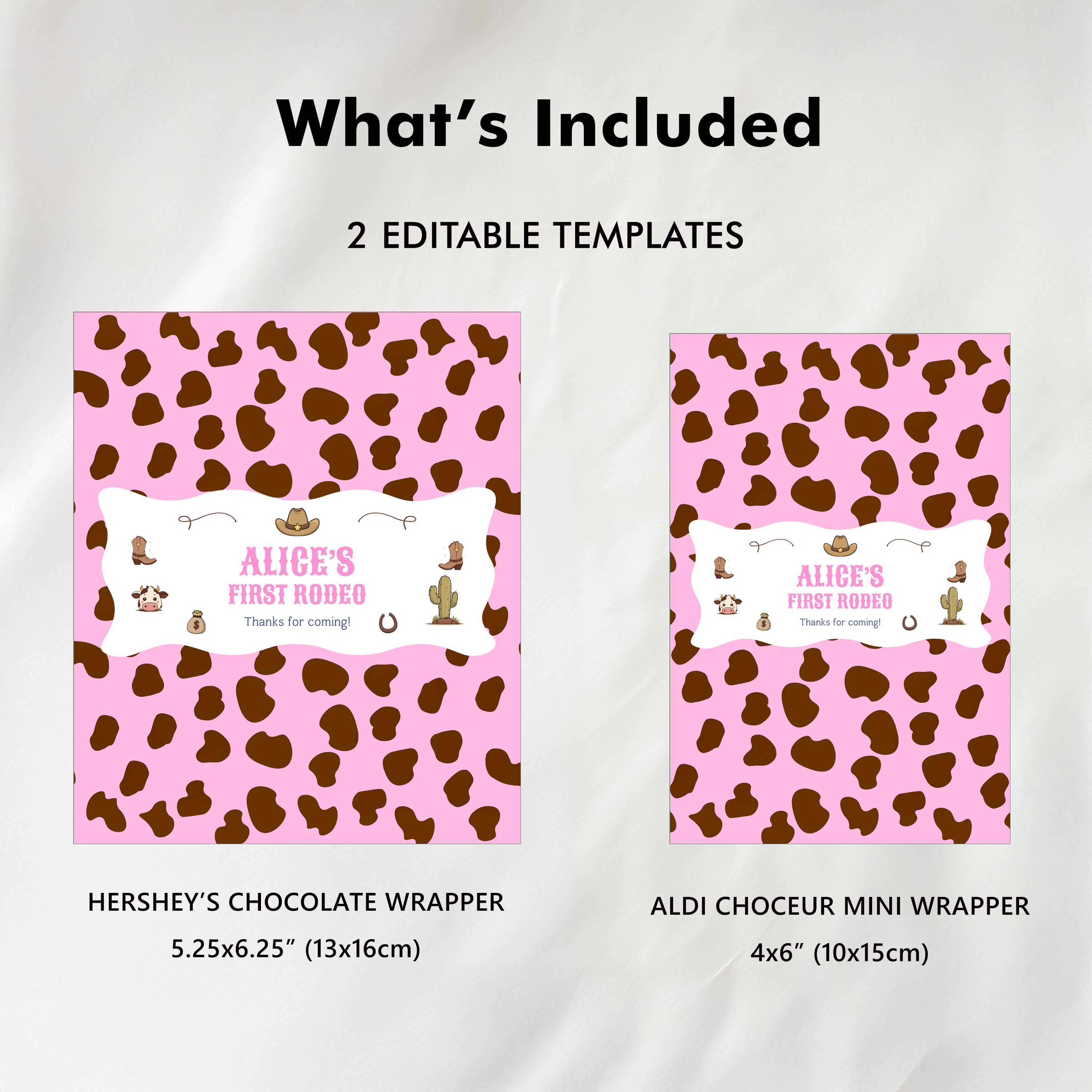 Editable 1st Birthday Cowgirl Chocolate Wrappers, First Rodeo Party Candy Bar Wrapper, Cowgirl Pink First Rodeo Chocolate Wrappers 8538