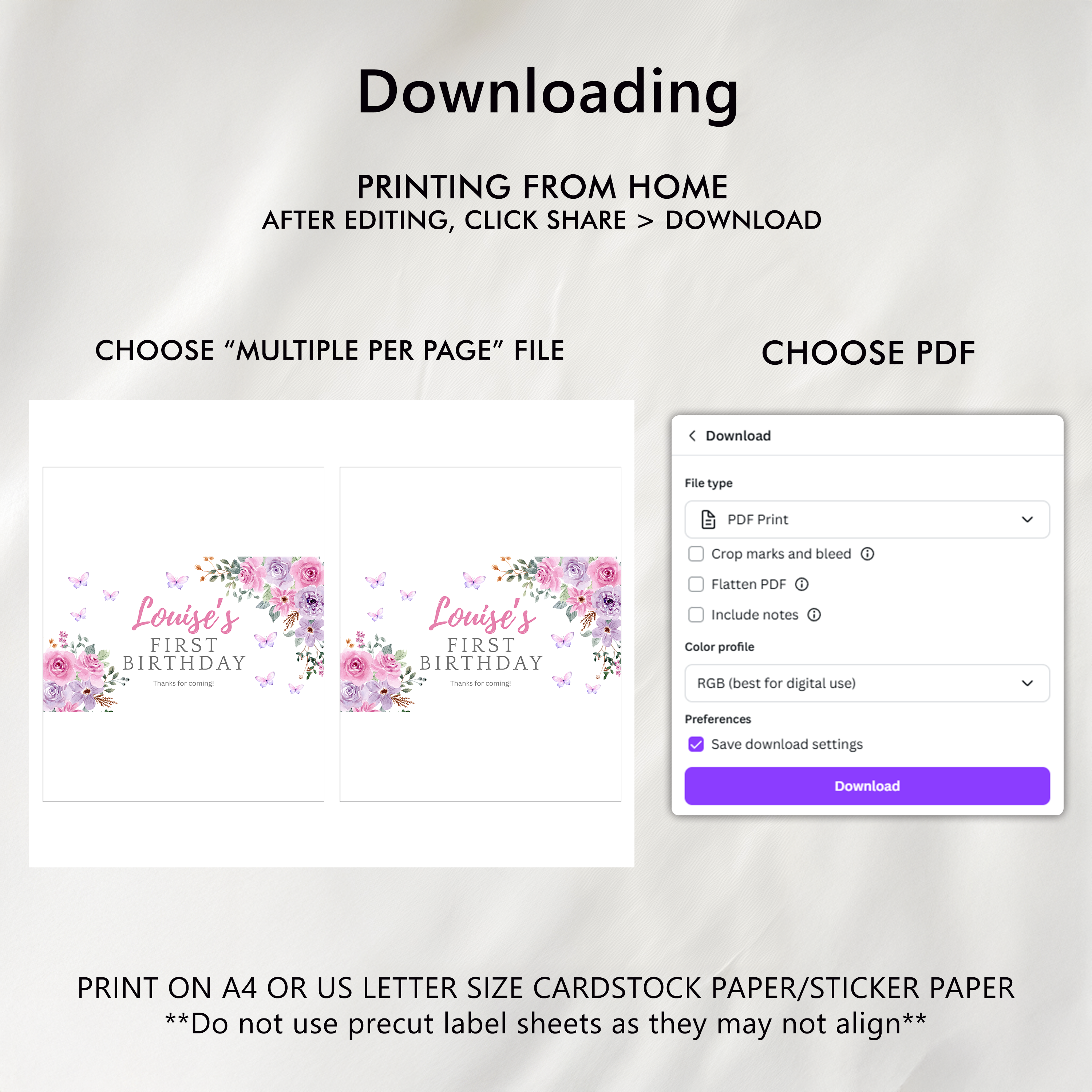 Butterfly 1st Birthday Chocolate Wrappers, Purple Flowers Candy Bar Label 9194