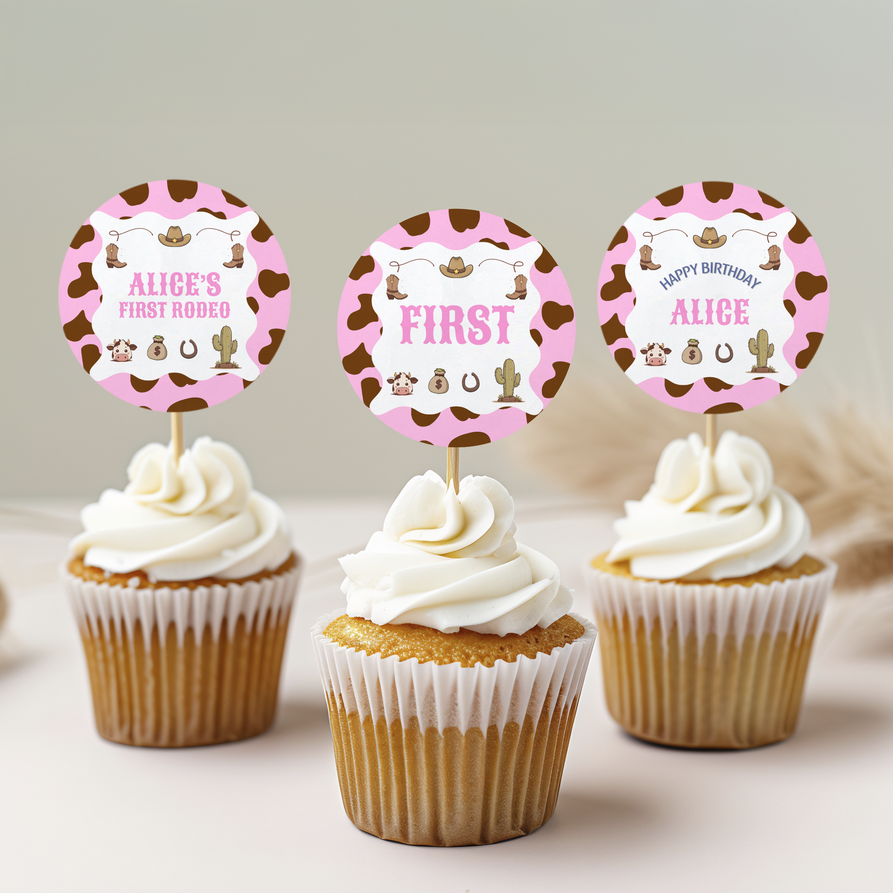 Editable Cowgirl First Rodeo Birthday Cupcake Toppers | Cowgirl First Rodeo Party Cake Toppers | Instant Digital Download 8538