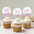 Butterfly Cupcake Topper, Purple Flowers 1st Birthday Cupcake Toppers 9194