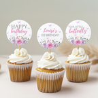 Butterfly Cupcake Topper, Purple Flowers 1st Birthday Cupcake Toppers 9194