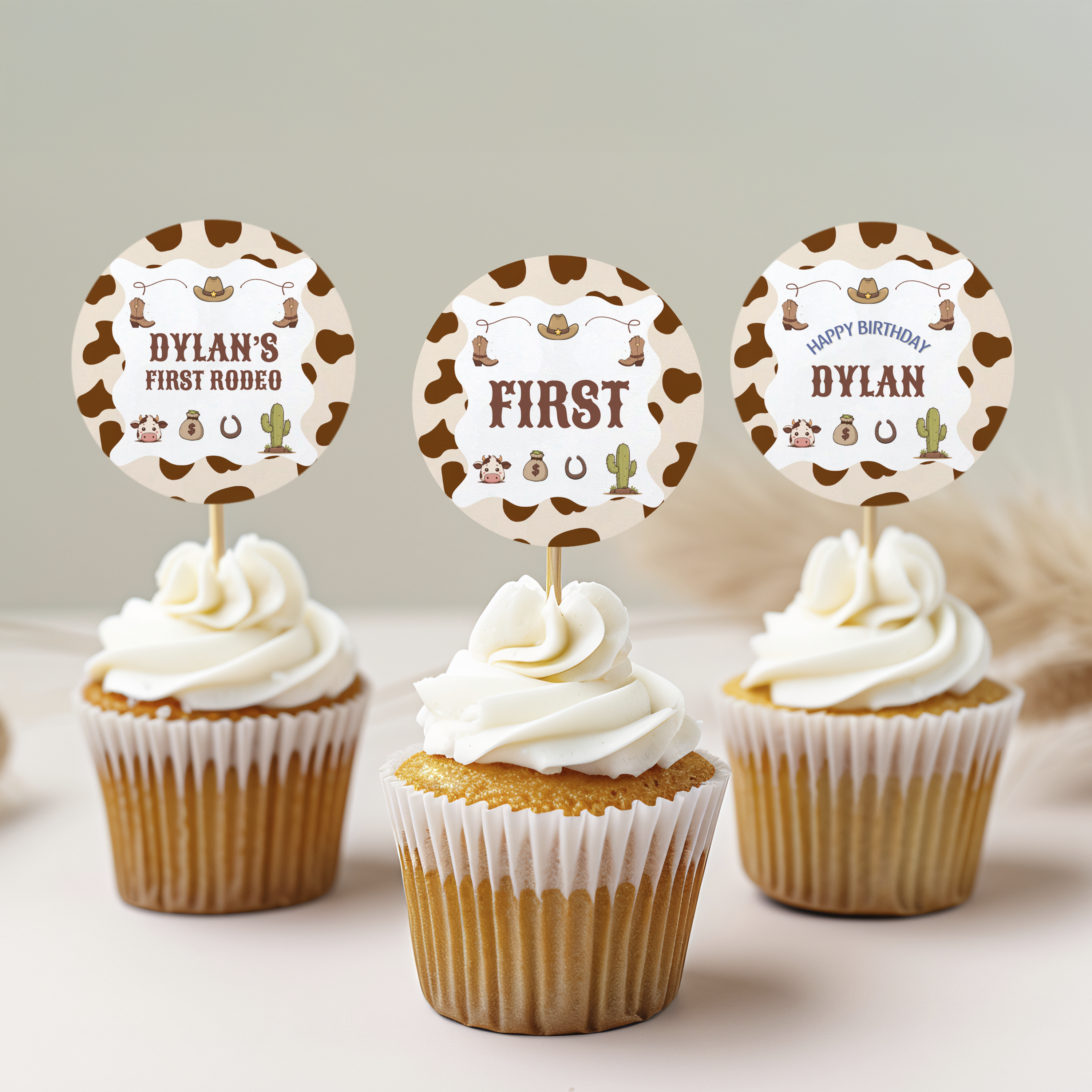 Editable Cowboy First Rodeo Birthday Cupcake Toppers | Cowboy Party Cake Toppers | Western Birthday Decorations | Instant Download 8539