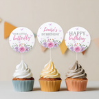 Butterfly Cupcake Topper, Purple Flowers 1st Birthday Cupcake Toppers 9194