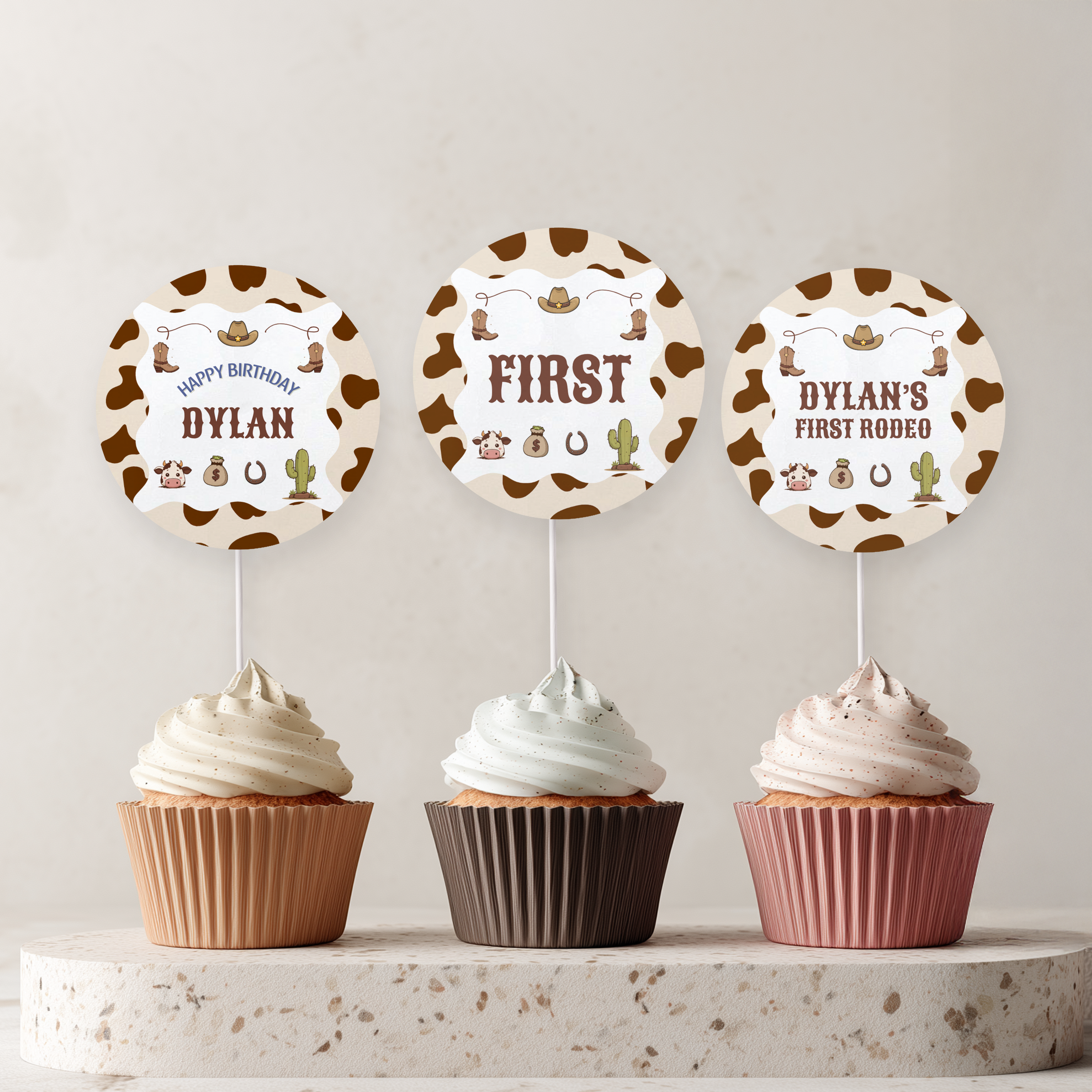 Editable Cowboy First Rodeo Birthday Cupcake Toppers | Cowboy Party Cake Toppers | Western Birthday Decorations | Instant Download 8539
