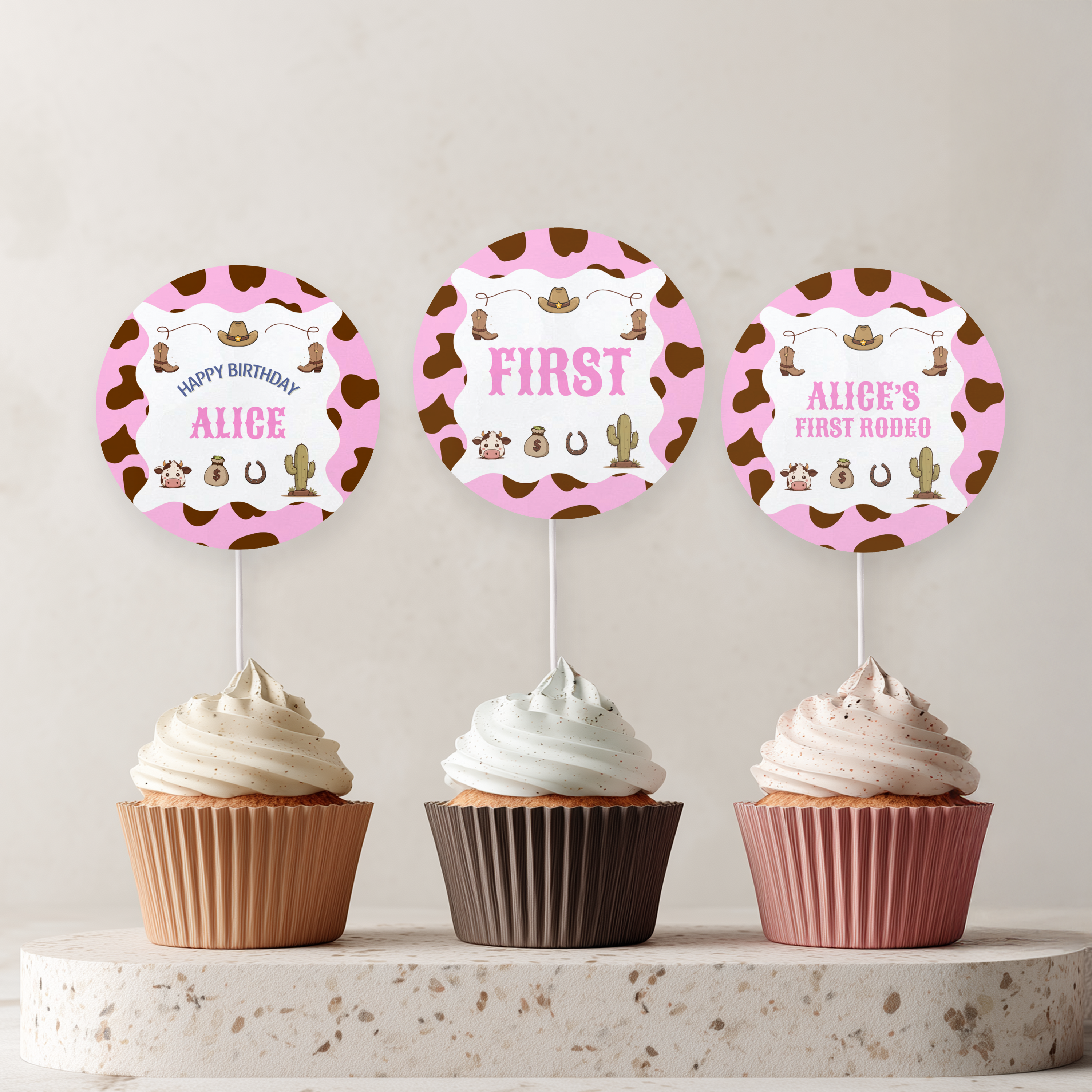 Editable Cowgirl First Rodeo Birthday Cupcake Toppers | Cowgirl First Rodeo Party Cake Toppers | Instant Digital Download 8538