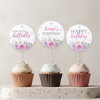 Butterfly Cupcake Topper, Purple Flowers 1st Birthday Cupcake Toppers 9194