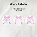 Editable Pink Bow Birthday Cupcake Toppers, Coquette Pink Bow Party Cake Toppers, First Birthday Pink Bow Toppers, Instant Download 9156