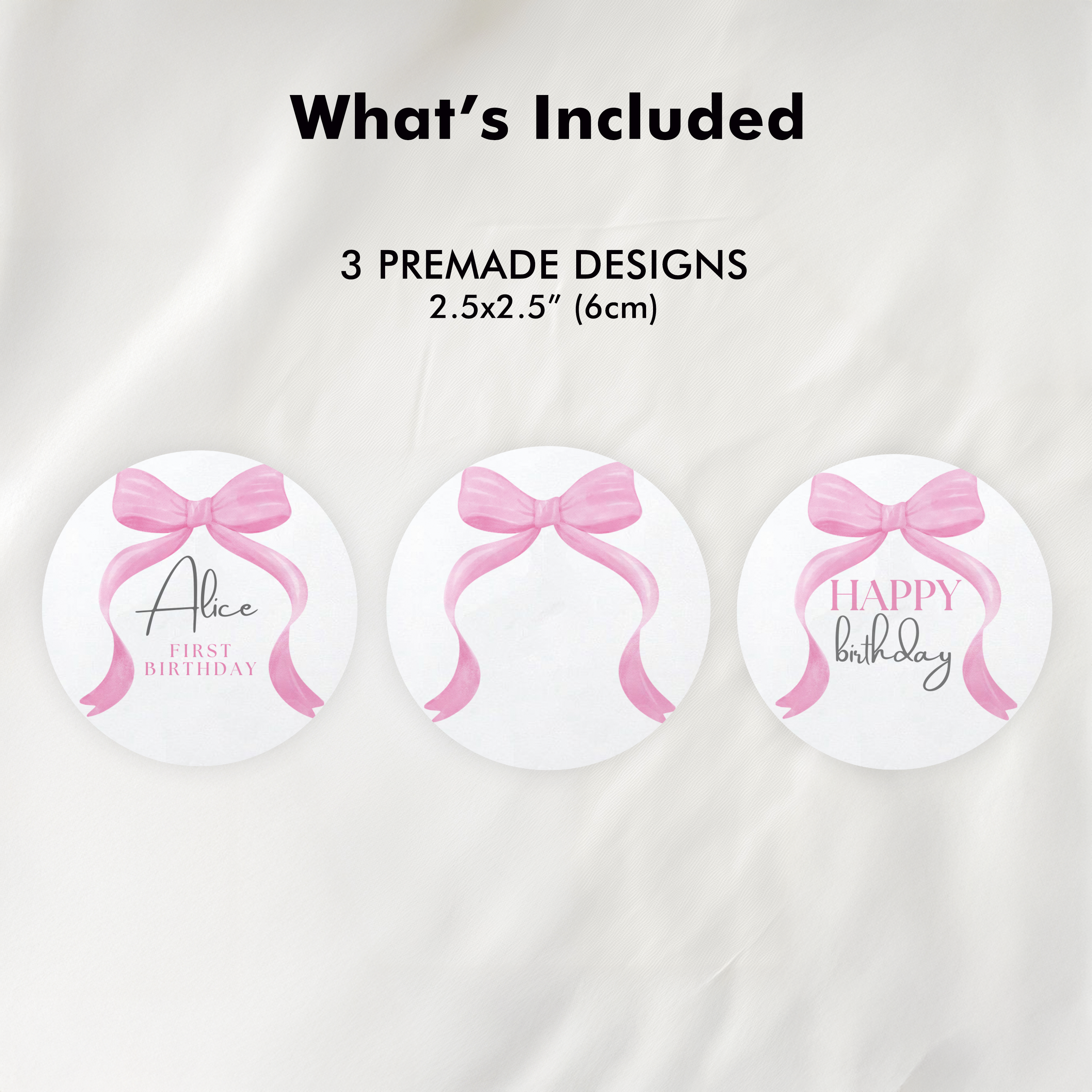 Editable Pink Bow Birthday Cupcake Toppers, Coquette Pink Bow Party Cake Toppers, First Birthday Pink Bow Toppers, Instant Download 9156