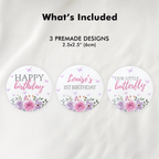Butterfly Cupcake Topper, Purple Flowers 1st Birthday Cupcake Toppers 9194