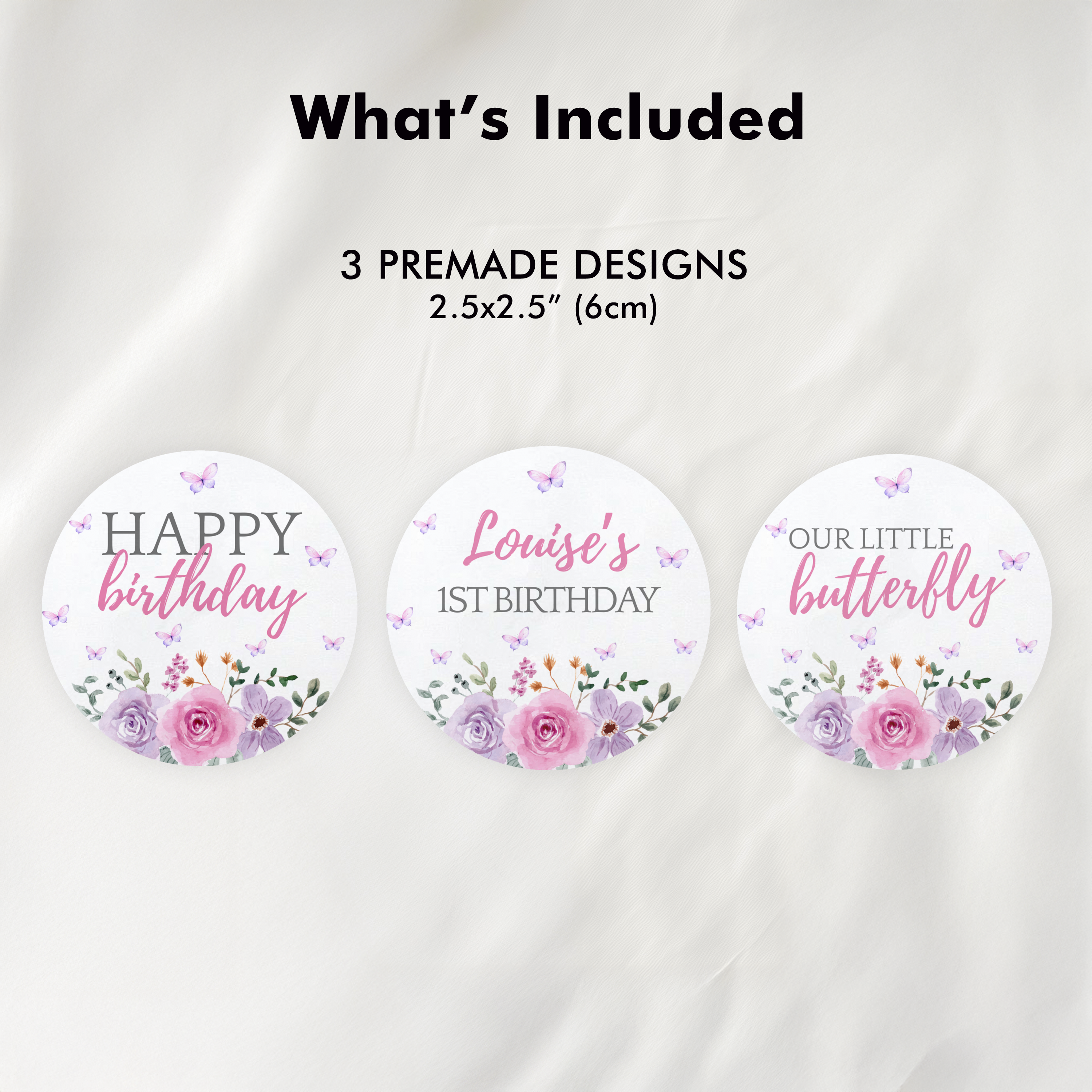 Butterfly Cupcake Topper, Purple Flowers 1st Birthday Cupcake Toppers 9194