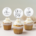 Minimalist Baby Shower Cupcake toppers, Gender Neutral, Modern Elegant Party Cake topper 9302