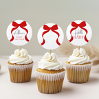 Red Bow Baby Shower Cupcake toppers, Gender Neutral, Red Ribbon Party Cake topper 9301