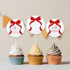 Red Bow Baby Shower Cupcake toppers, Gender Neutral, Red Ribbon Party Cake topper 9301