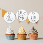 Minimalist Baby Shower Cupcake toppers, Gender Neutral, Modern Elegant Party Cake topper 9302