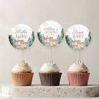 Woodland Baby Shower Cupcake toppers, Party Cake topper
