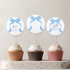 Blue Bow Baby Shower Cupcake toppers, Party Cake topper 9304