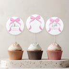 Pink Bow Baby Shower Cupcake toppers, Baby Girl, Coquette Party Cake topper 9303