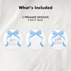 Blue Bow Baby Shower Cupcake toppers, Party Cake topper 9304
