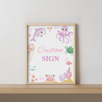 Oneder the sea Custom Sign, Under the sea Pink Birthday 8x10 Signs, 9180