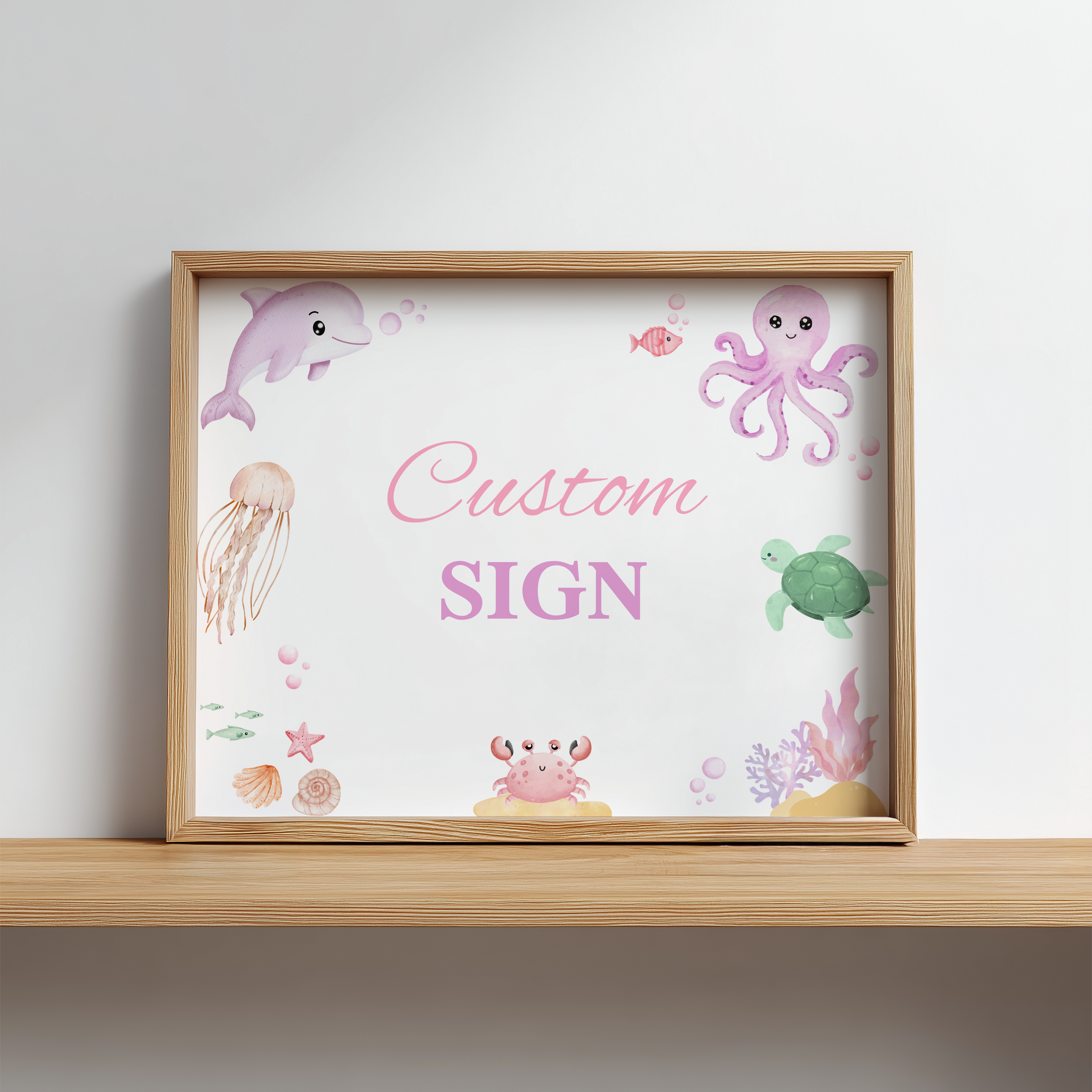 Oneder the sea Custom Sign, Under the sea Pink Birthday 8x10 Signs, 9180