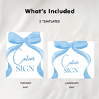 Blue Bow Custom Sign, Printable Signs 9304