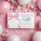 Pink Bow Baby Shower Diaper Raffle Card, Baby Girl, Coquette Printable Nappy Raffle Cards 9303