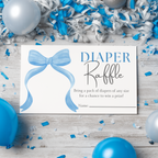 Blue Bow Baby Shower Diaper Raffle Card, Printable Nappy Raffle Cards 9304