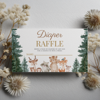 Woodland Baby Shower Diaper Raffle Card, Printable Nappy Raffle Cards