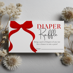 Red Bow Baby Shower Diaper Raffle Card, Gender Neutral, Printable Nappy Raffle Cards 9301