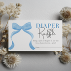 Blue Bow Baby Shower Diaper Raffle Card, Printable Nappy Raffle Cards 9304