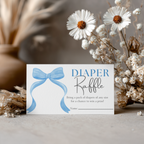 Blue Bow Baby Shower Diaper Raffle Card, Printable Nappy Raffle Cards 9304