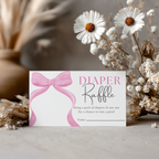 Pink Bow Baby Shower Diaper Raffle Card, Baby Girl, Coquette Printable Nappy Raffle Cards 9303