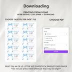 Blue Bow Baby Shower Diaper Raffle Card, Printable Nappy Raffle Cards 9304