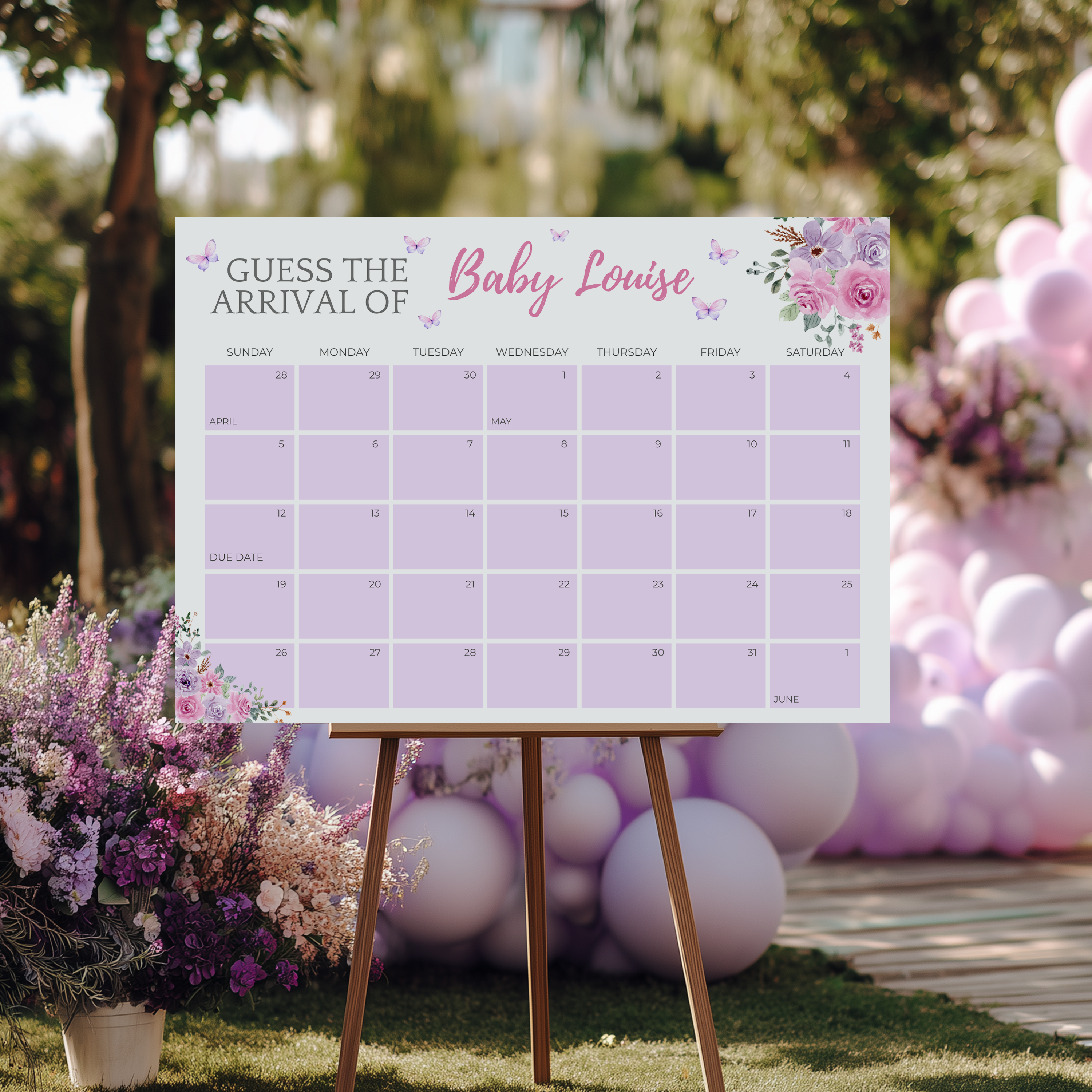 Baby in Bloom Baby Shower Due Date Calendar, Baby Arrival Signs 9196