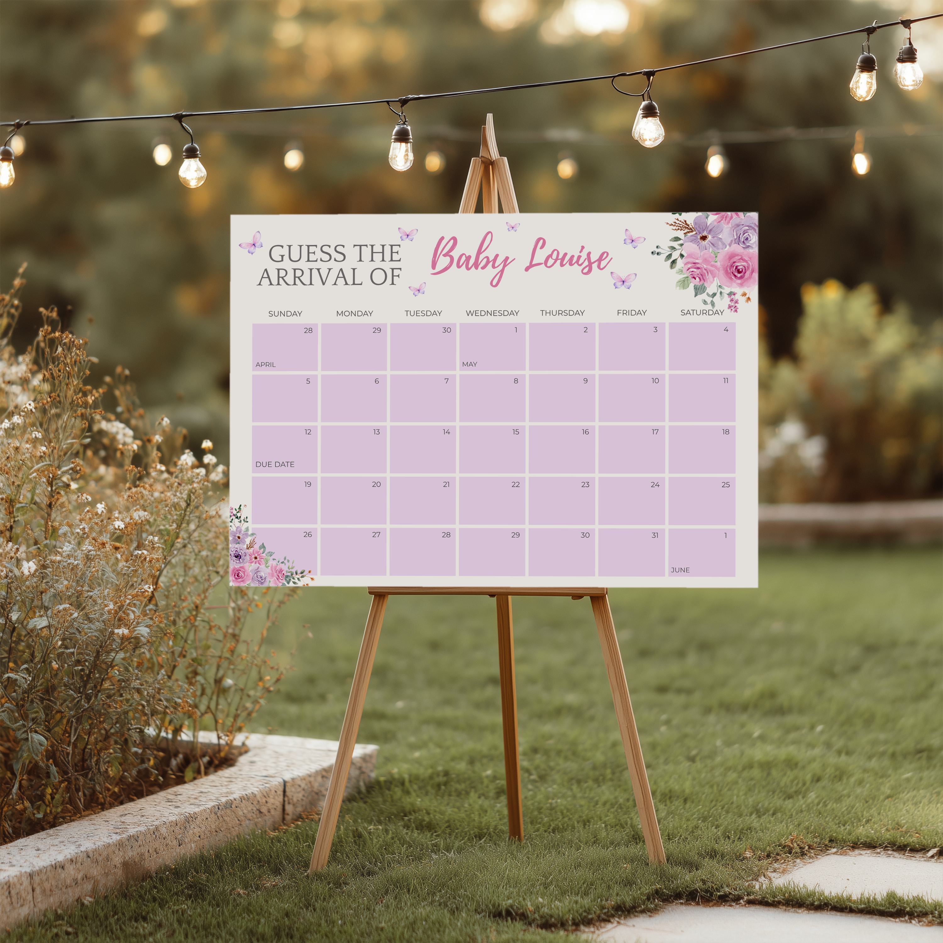 Baby in Bloom Baby Shower Due Date Calendar, Baby Arrival Signs 9196