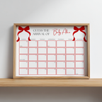 Red Bow Baby Shower Due Date Calendar, Gender Neutral, Baby Arrival Signs 9301