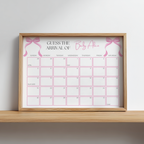 Pink Bow Baby Shower Due Date Calendar, Coquette Baby Girl, Baby Arrival Signs 9303