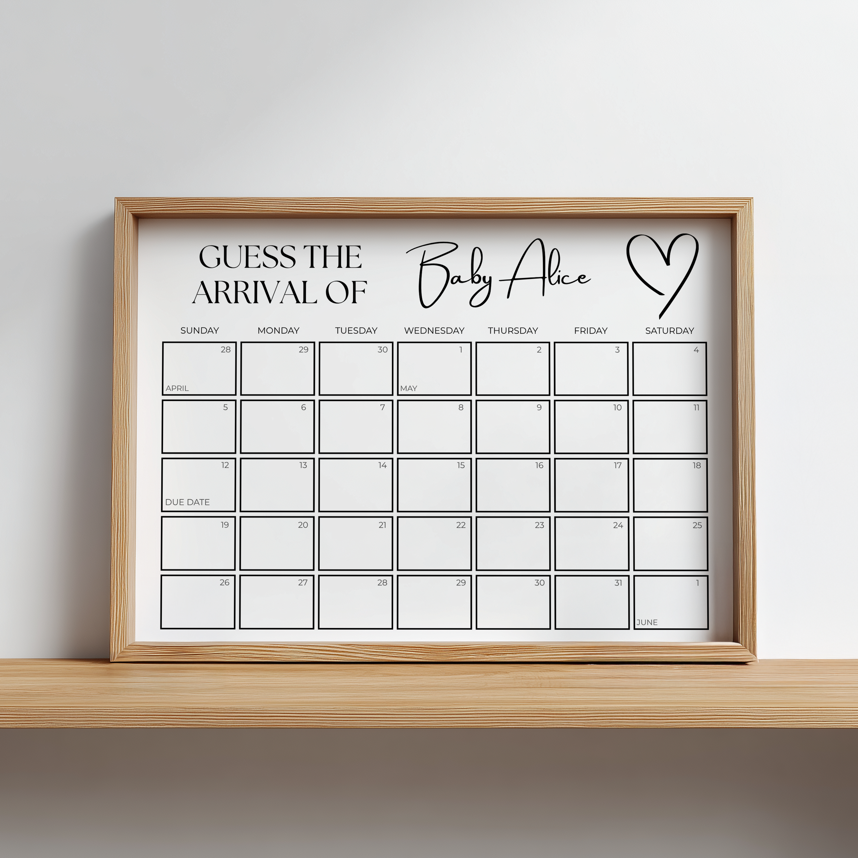 Minimalist Baby Shower Due Date Calendar, Gender Neutral, Simple Elegant Baby Arrival Signs 9302