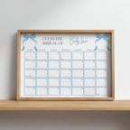 Blue Bow Baby Shower Due Date Calendar, Baby Arrival Signs 9304