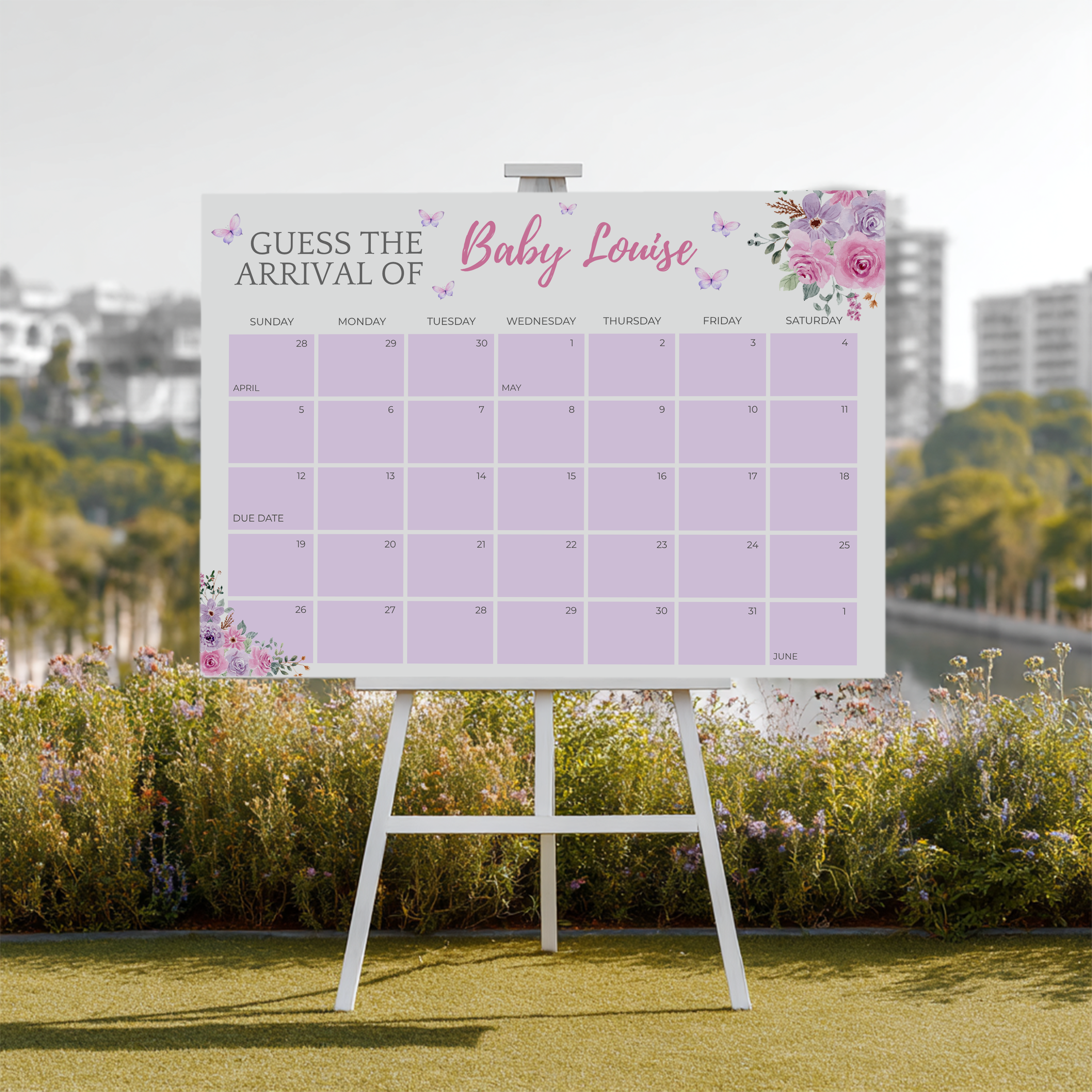 Baby in Bloom Baby Shower Due Date Calendar, Baby Arrival Signs 9196