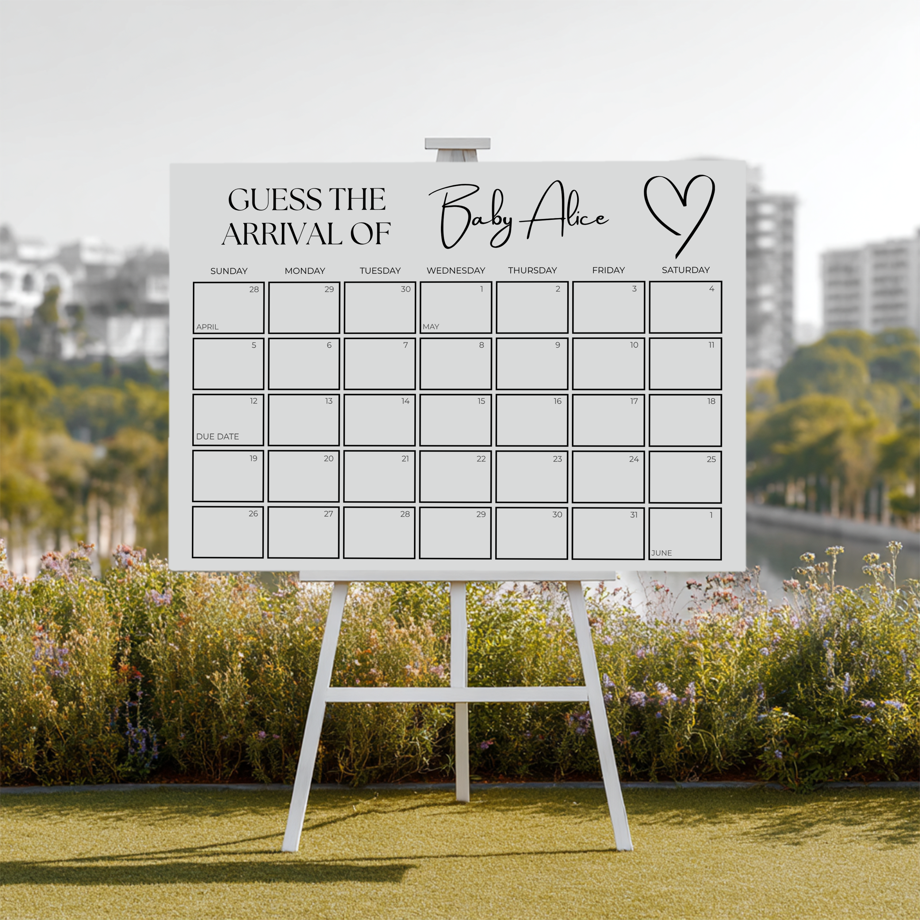 Minimalist Baby Shower Due Date Calendar, Gender Neutral, Simple Elegant Baby Arrival Signs 9302