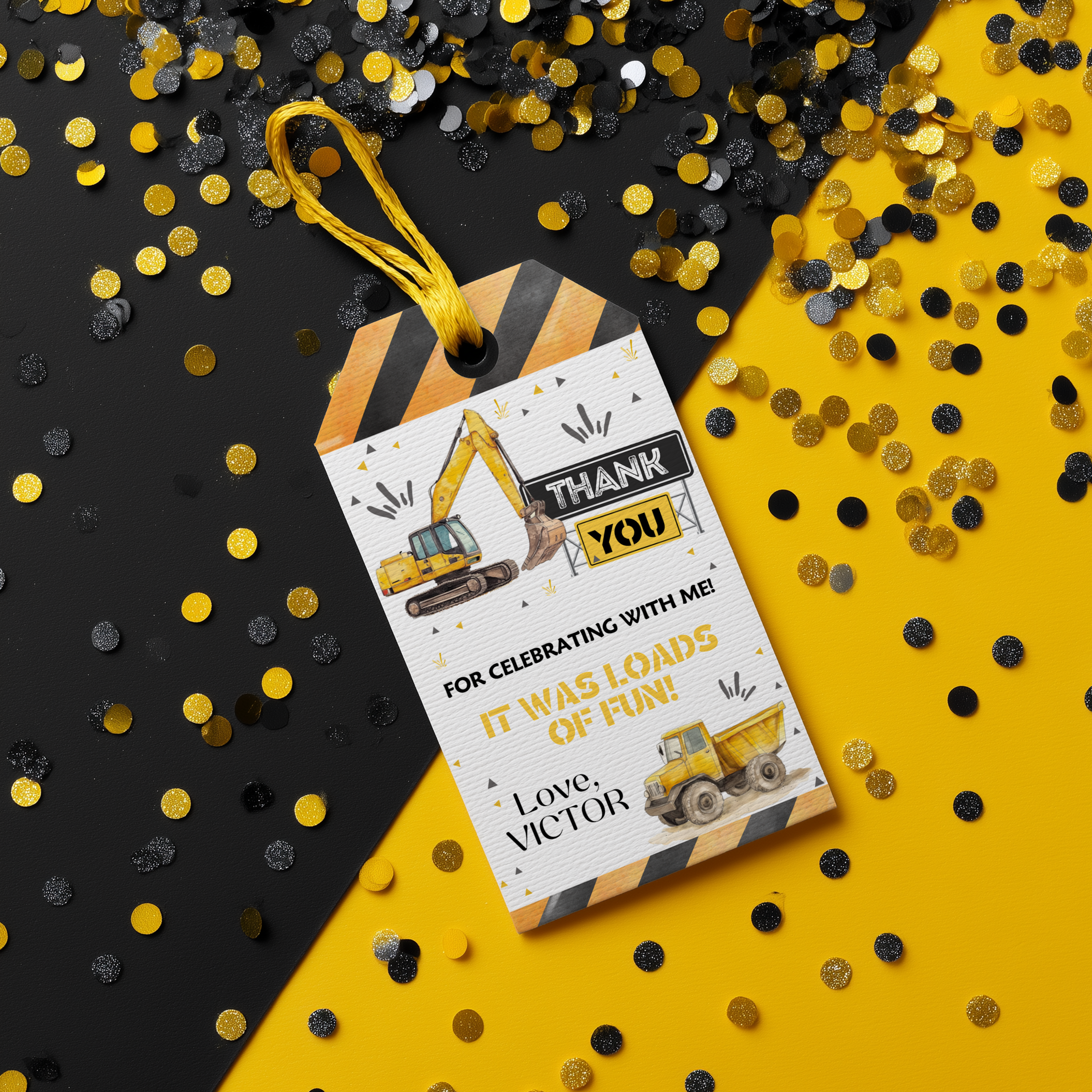 Construction Birthday Favor tags EDITABLE, Dump Truck Party Thank you tags, Gift tags Template printable Instant Digital download 9152